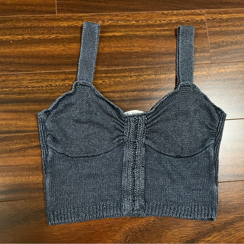 Rachel Roy women’s medium cropped knitted tank top, linen blend, bluish grey